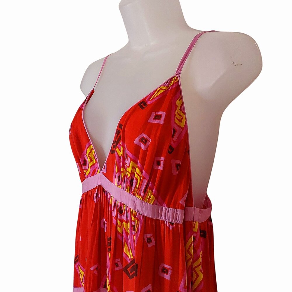 Farm Rio Tiki Bananas Coral Red Tiered Maxi Sundress Tropical/Resort/Summer - L - Picture 6 of 16